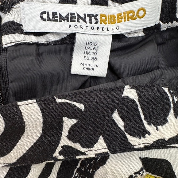 Clements Ribeiro Linen Blend Abstract Circle Print Skirt | Black & White A-Line - Picture 7 of 7